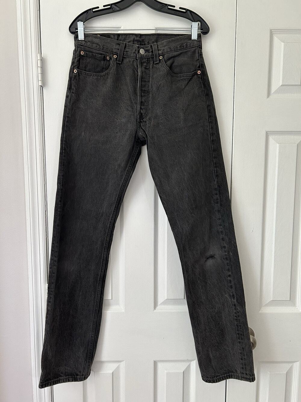 Vintage Levi’s 501 Jeans USA Made Black Denim Measures 30x34 Distressed Faded 95